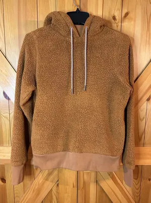 Athleta Womens XS Tugga Sherpa Hoodie Cattail Rust Drawstring Tie Rib Pullover ( thumbnail 1