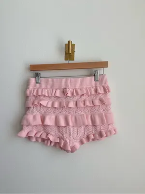 NEW Edikted Pink Crochet Knit Ruffle Bloomer Shorts Coquette Y2K Size M/L thumbnail 7