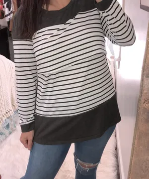 Large black & white striped nursing top thumbnail 1