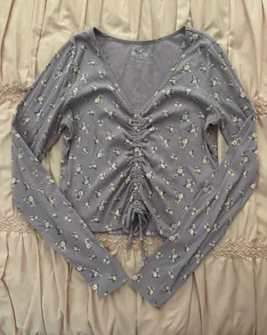 Hollister Purple Long Sleeve Floral Top thumbnail 1