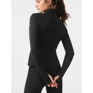 Alo Airlift Winter Warm 1/4 Zip Long Sleeve Black V Mock Neck Fitted Pullover M thumbnail 2
