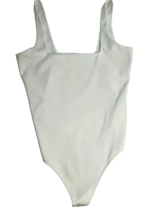 Good American Square Neck Tank Thong Bodysuit‎ White Snaps Size 3 US Large NWT thumbnail 1