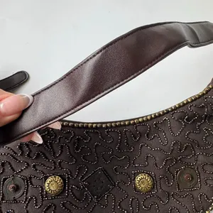 Beaded Made In India Brown Crescent Mini Shoulder Bag Party Purse Zipper Y2K thumbnail 4