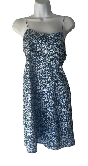 L.I.A Love‎ Is All Women's Size Small Blue Floral Tie Back Satin Slip Dress thumbnail 1