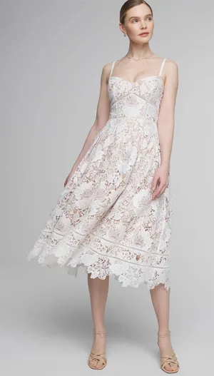 White House Black Market white lace midi dress with floral pattern, size 0 #lace #floral thumbnail 1