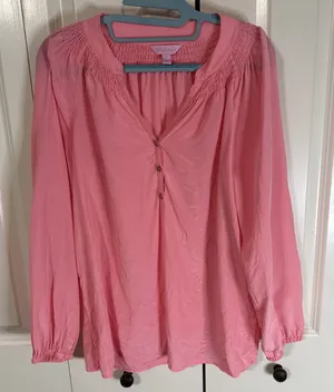 Lilly Pulitzer Women's Silk Pink Long‎ Sleeve Poetic Top Size Small thumbnail 1