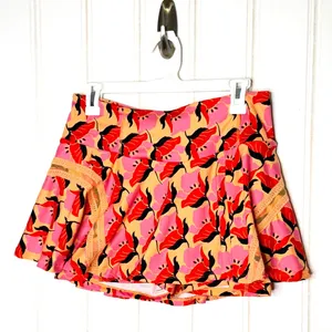 Free People Floral Print Tennis Skirt Shorts Pink Orange Pleats and Thank You L thumbnail 2