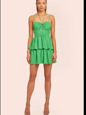 Amanda uprichard green tie ruffle dress thumbnail 2