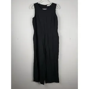 Loft Women's Jumpsuit Black‎ Linen Blend Sleeveless Wide Straight Pockets Size 8 thumbnail 3