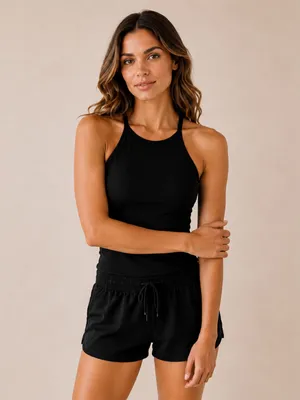 SKIMS Black Micro Ribbed High Neck Halter Luxe Loungewear Tank Top Size Medium thumbnail 4