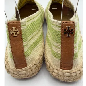 Tory Burch Striped Espadrille Slip-On Flats Green‎ Ivory Canvas Jute Women’s 10 thumbnail 9