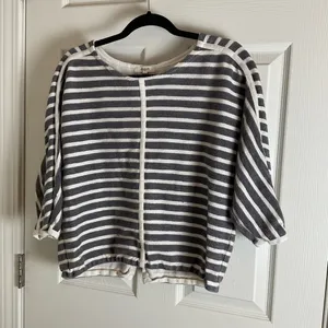 Madewell Gray White Striped Textured Cotton Top Back Zip Medium thumbnail 3