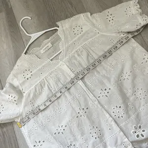 Eyelet Button Up Top short sleeve crop womens White medium boho euro cottagecore thumbnail 3
