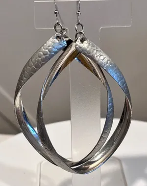 Silver Marquise Hammered Twirl Earrings thumbnail 1