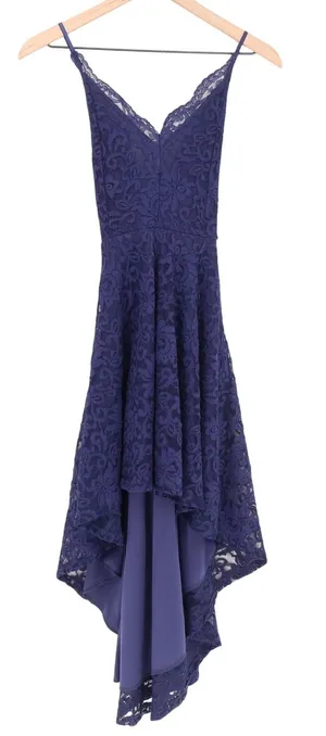 Windsor Navy Blue Lace High-Low V-Neck Formal Dress Small thumbnail 1