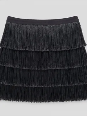 Intermix Raine Fringe Mini Skirt Gray Black Size 4 Flapper Party Cocktail Glam thumbnail 4