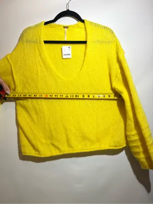 NWT Free People Neon Yellow Alpaca Blend V Neck Slouchy Knit Sweater Size S thumbnail 6