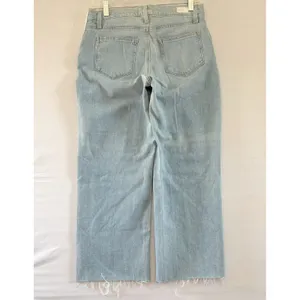 PAIGE Maternity Wide Leg Raw Hem Light Wash Denim Jeans Blue thumbnail 3