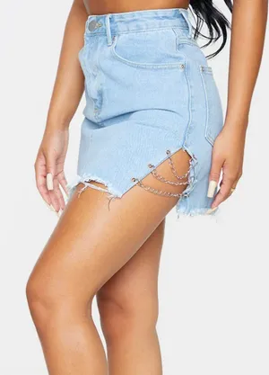 Denim Mini Skirt With Silver Chains thumbnail 1