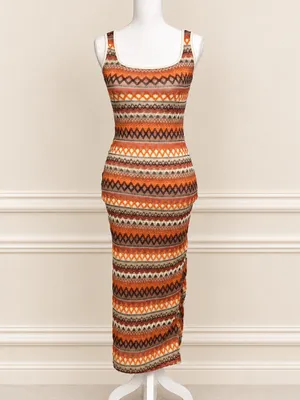 Y2K Boho Geometric Open-Knit Bodycon Maxi Dress Small Missoni Inspired Boho Chic thumbnail 2