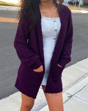 Love Tree Plum Popcorn Texture Cardigan thumbnail 2