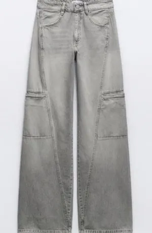 Zara Wide Leg Legged Pants‎ Denim Jeans Size Cargo Y2K Festival thumbnail 1