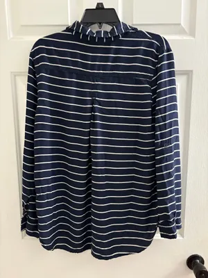 Beach Lunch Lounge Button Down Striped Shirt Blue thumbnail 2