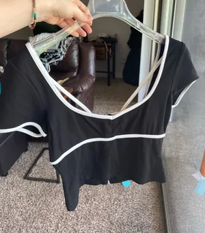 Anthropologie Black Crop Top with White Piping thumbnail 1