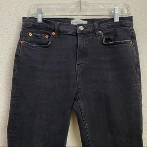 Woman Premium Denim Collection Black Raw Hem Straight Leg Cropped Jeans 6 thumbnail 4