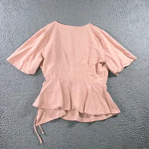 American Threads Wrap Top Peplum Women Large Pink Minimalist Side Tie Cotton thumbnail 2