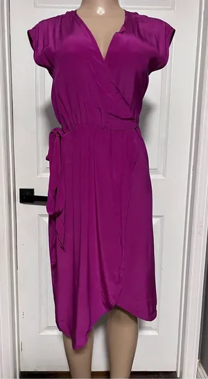 Diane Von Furstenberg Fuchsia Wrap 100% silk Midi Dress size 6 DVF FLAWED thumbnail 1