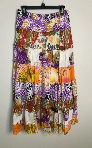 No Boundaries Patchwork Maxi Skirt - Purple, Orange, White thumbnail 1