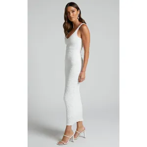 Showpo Dress Women 10 White Bodycon Textured Popcorn Midi Scoop Neck‎ Sleeveless thumbnail 3