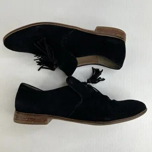 Steve‎ Madden 9.5 Create Tasseled Loafers Black Suede Leather Slip On Almond Toe thumbnail 3