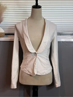 Dots White Open Back Lattice Blazer Jacket Y2K Office Siren Coquette Size M thumbnail 4