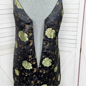 Forever‎ 21 Floral Satin Jacquard Mini Slip Dress Black Gold Medium thumbnail 7