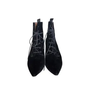 ALEXACHUNG Black Velvet Lace Up Ankle Boots 40 Pointed Toe Victorian Heels thumbnail 4