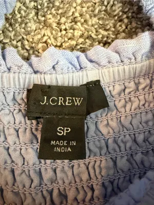 J.Crew Linen Daydream Dress Blue Smocked Puff Sleeve Midi Size S thumbnail 3