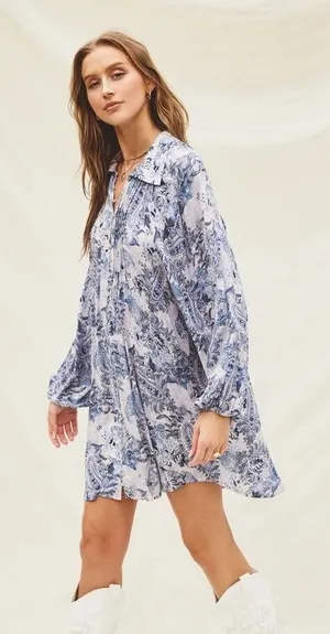 Aritzia Dress Forum Women Mini‎ Cottagecore Dress Medium Blue Paisley Western thumbnail 1