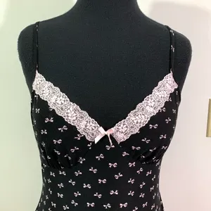 Apt. 9 Intimates Black and Pink Lace Bow Print Coquette Mini Slip Dress thumbnail 2