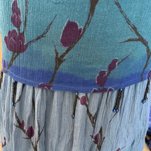 Vintage 90s Ombre Blue Dark Floral Crinkle Dress Short Sleeve Maxi‎ Festival thumbnail 8