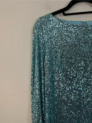 Alexia Admor Turquoise Blue Sequin Long Sleeve Mini Dress Size XS thumbnail 3