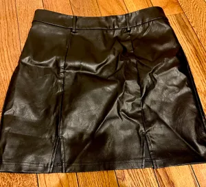 SheIn NWOT Sexy High Waist Notch Hem Leather A-Line /two front slits L thumbnail 2