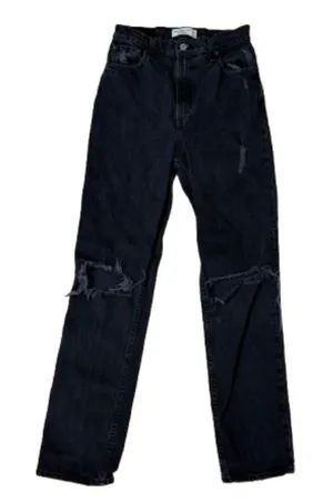 Abercrombie & Fitch 90s Straight Ultra High Rise Black Denim Distressed Jeans 26 thumbnail 1