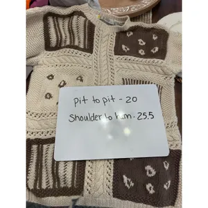 CHAUS Women's Size M Patchwork Knit Sweater Cream‎ Brown Cable Knit thumbnail 4
