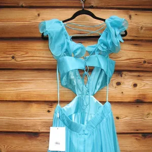 Mac Duggal 70254 Womens Blue Ruffled Shoulder Cut Out Lace Up Gown Dress thumbnail 14