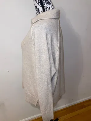 NWT!! Aerie Cream Collared V-Neck Knit Pullover Sweater Size Small Oversized thumbnail 4
