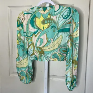 Zara Sea Green 70s Printed Retro Holly Crop Top thumbnail 4