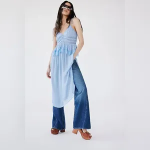 Free People Baby Blue Romantic Sheer Lace Peplum Babydoll Kiki Midi Slip Dress thumbnail 2