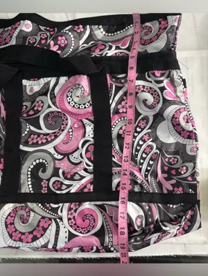 Braciano Packable Utility Tote Waterproof Beach Bag Pink Black Paisley Print thumbnail 6